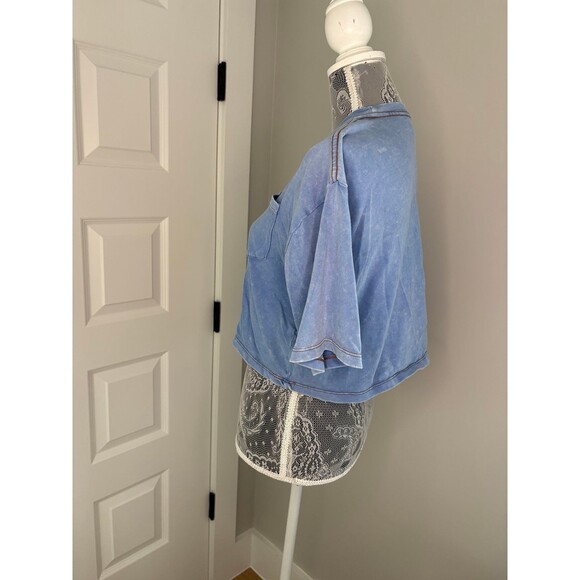 Topshop Crop Top Blue Cotton Tee size 2 - Picture 2 of 6